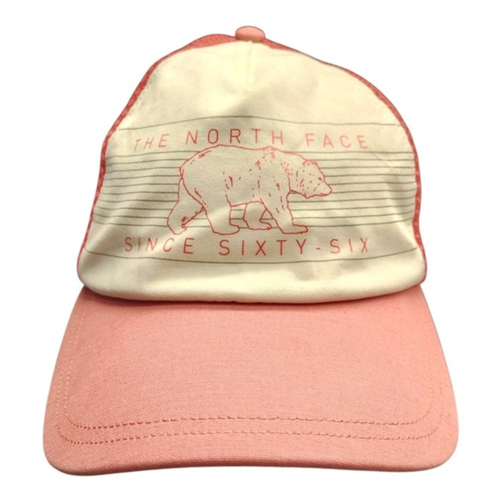 The North Face Mudder Trucker‎ Hat Womens O/S Pink White Bear Graphic Snapback
